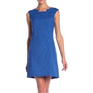 Ellen Tracy Blue Sheath Dress Womens Size 14 Sleeveless Career Work Cocktail